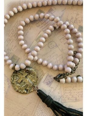 Unique Handmade Beaded Necklace with Cross Pendant & Tassel Charm
